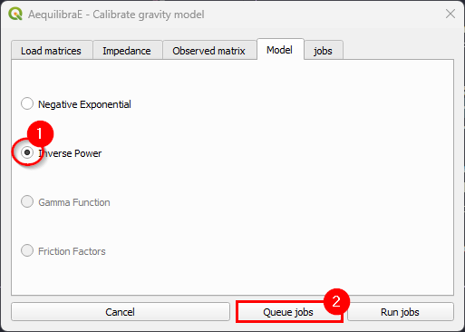 Calibrate Gravity - Queue inverse power model