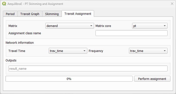 transit Assignment tab