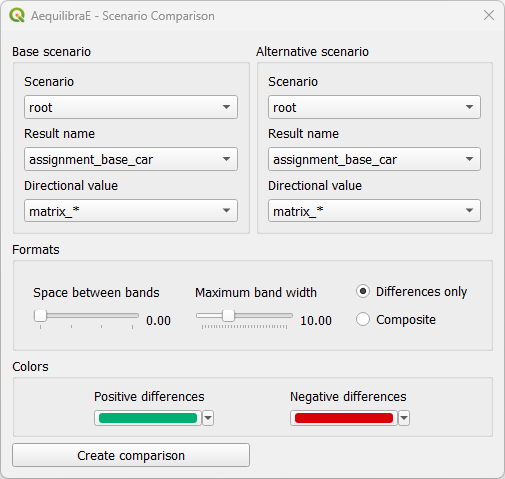 Scenario comparison window