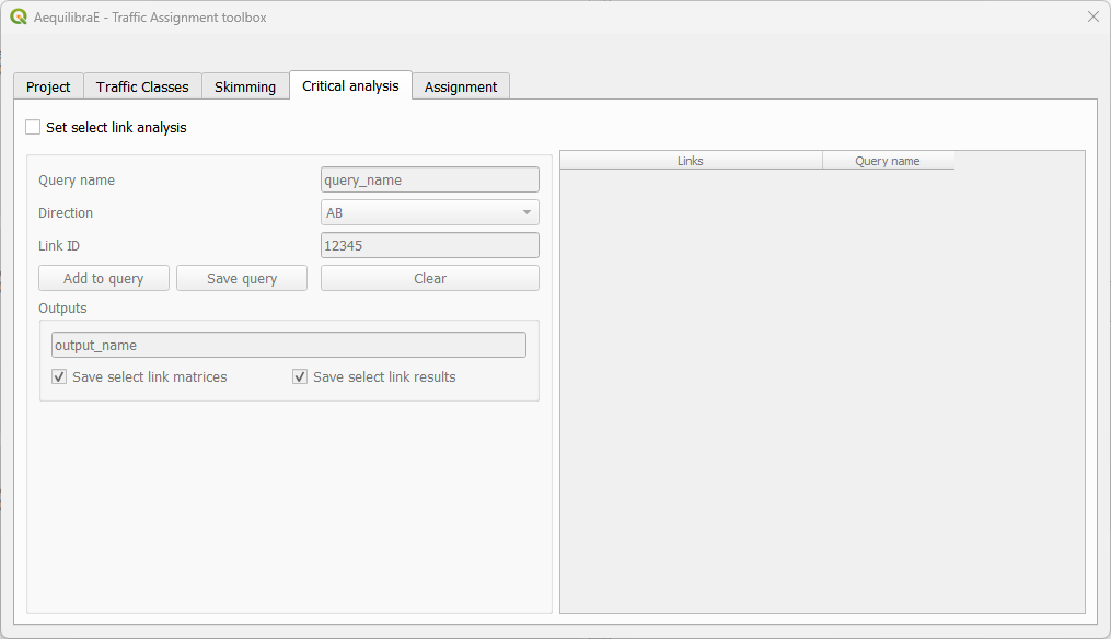 Traffic assignment critical analysis tab